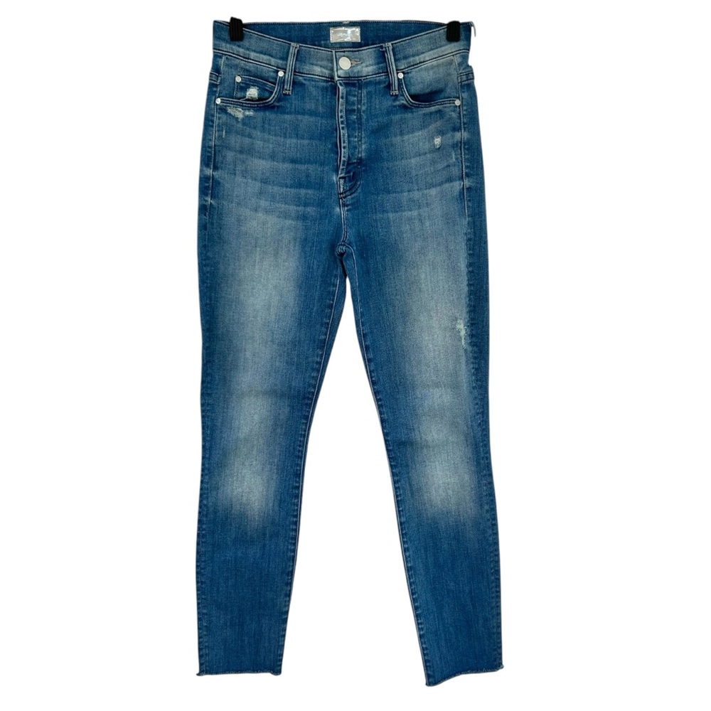 MOTHER The Stunner Graffiti Girl Wash Ankle Blue Skinny Jeans 25